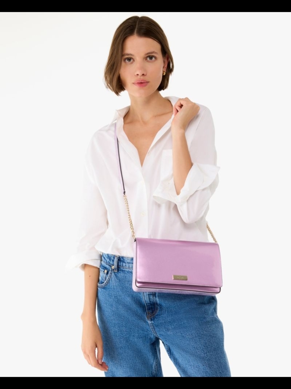 Kate Spade Metallic Lilac Crossbody Bag with Chain Strap!.